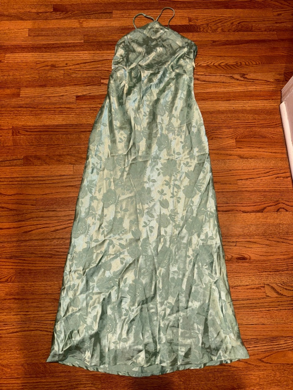 Elegant Mint Green Maxi Dress - Sleeveless Floral Satin